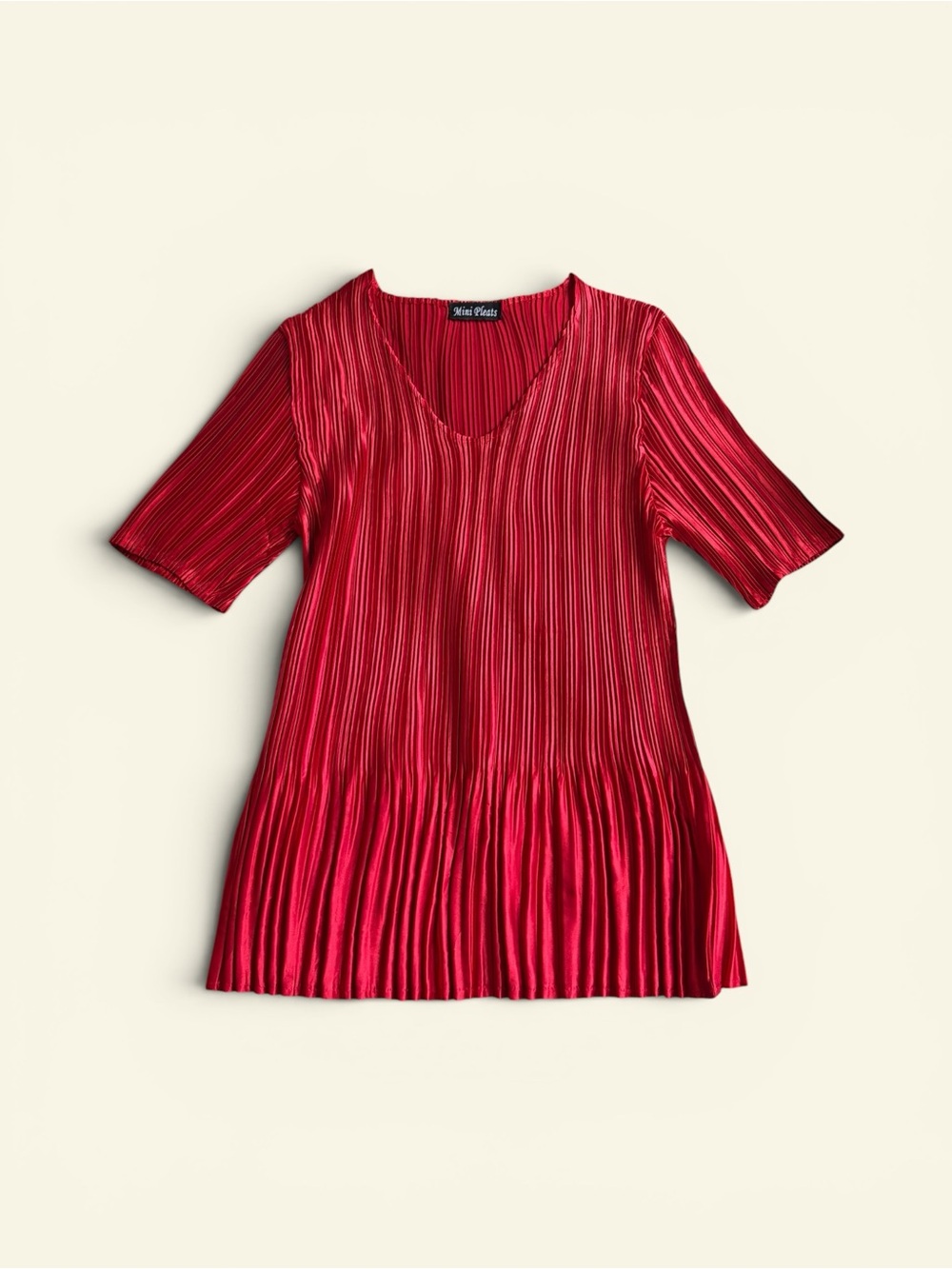 Vintage Y2K Mini Pleats Red Micro Pleated V-Neck Top Fairycore Blouse OS Whimsy